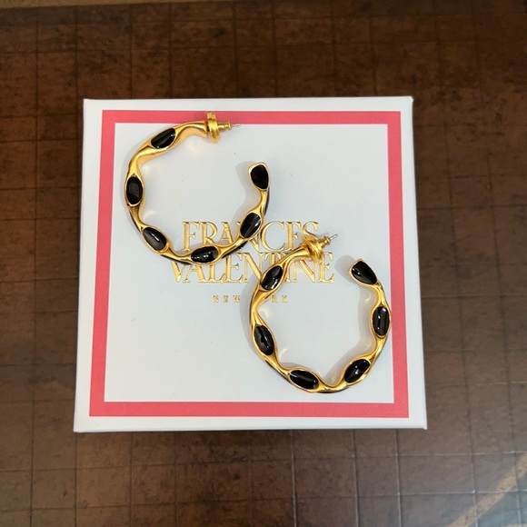 Frances Valentine Black and Gold Enamel Hoop Earrings - Picture 2 of 8
